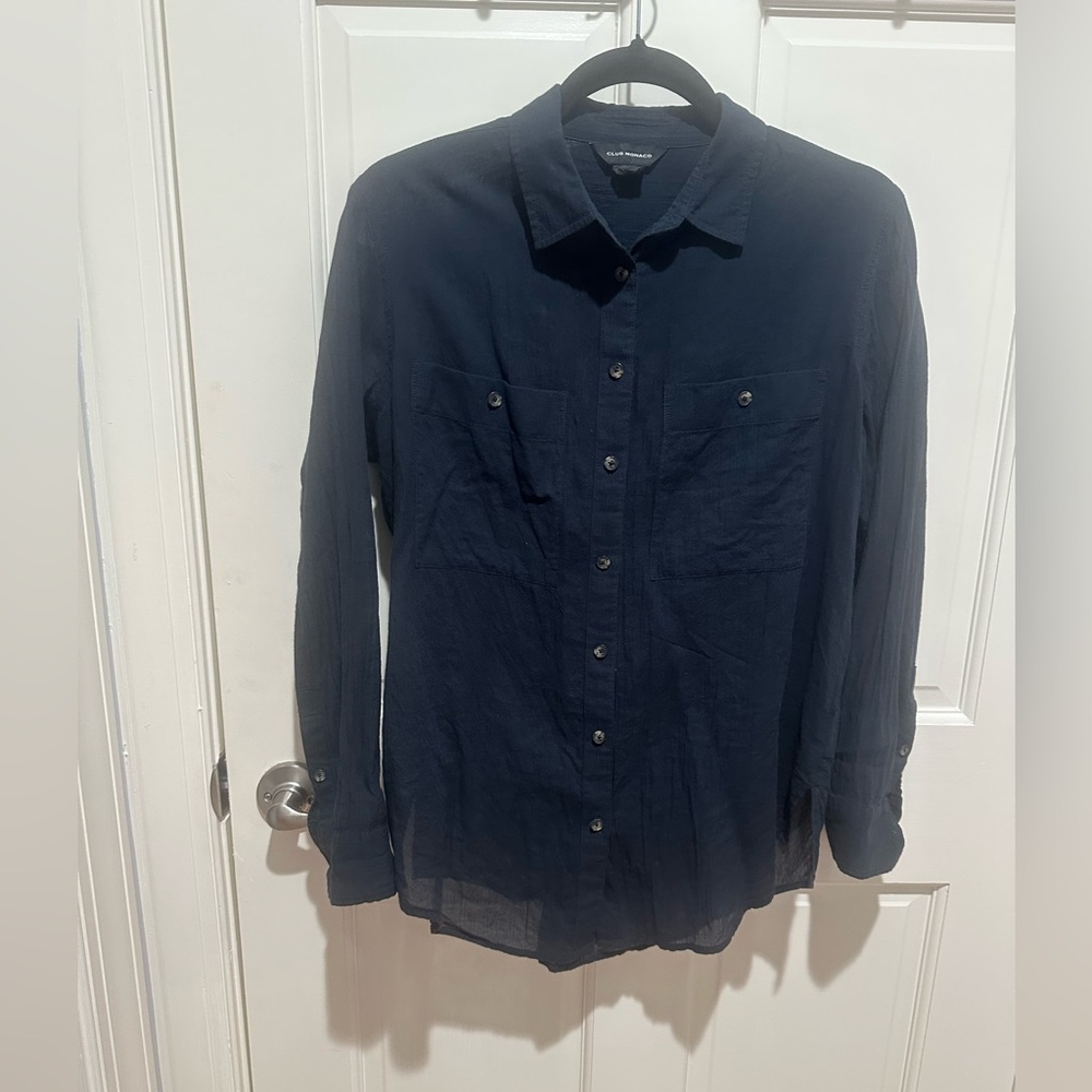 Club Monaco Dark / Navy Blue Casual Button Down Shirt, Size Small